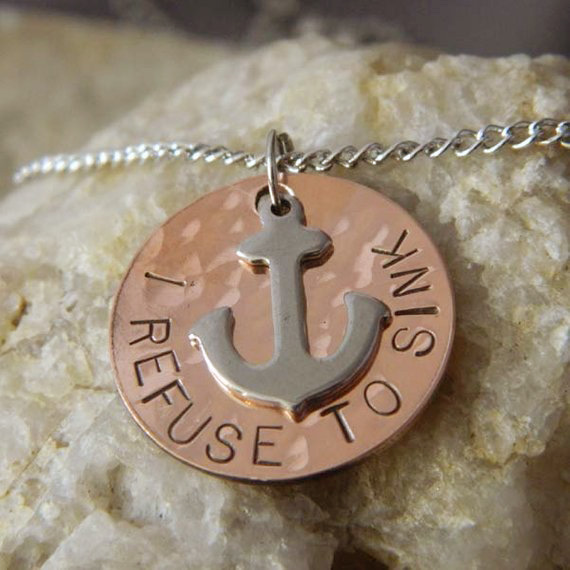 Copper I Refuse to Sink Anchor or You are my Anchor Necklace with Stainless Steel Anchor